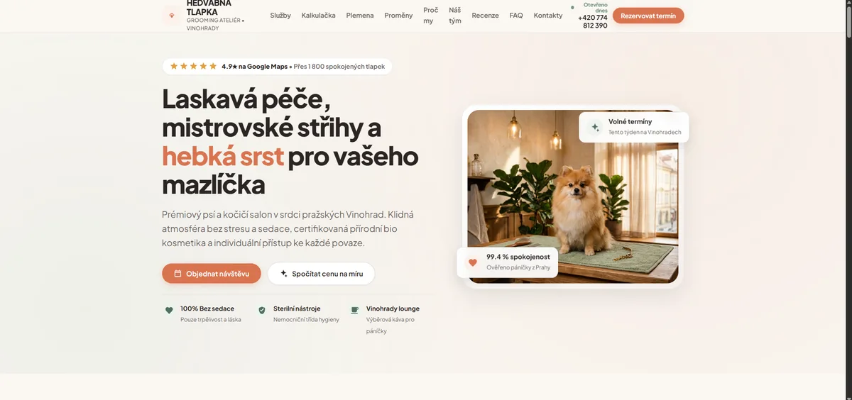 Первый экран проекта: Hedvábná Tlapka